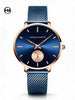 Reloj mujer HANNAH MARTIN GRACE Blue con esfera azul sunray, caja oro rosa y malla milanesa azul, vista frontal