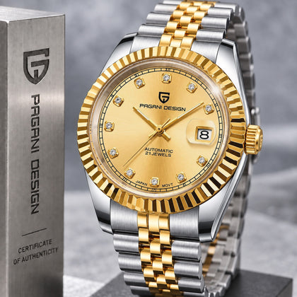 Reloj PAGANI DATEJUST Clásico Automatico Dorado Cristal de Zafiro