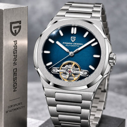 Reloj Hombre PAGANI NAUTILUS TOURBILLON Blue Automático Corazón Abierto, Cristal Zafiro