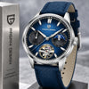 Reloj Hombre PAGANI MOONPHASE Automático Fase Lunar y Corazón Abierto, Esfera Azul, Correa de Tela