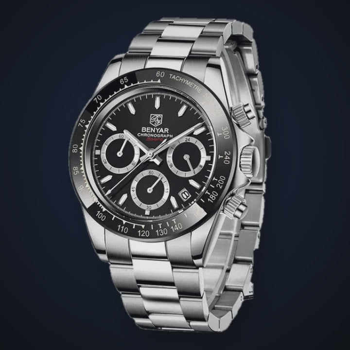 Video de detalle del reloj Benyar Le Mans Negro