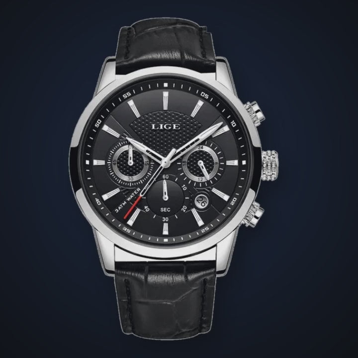 Video de detalle del reloj LIGE Chronos Silver Black