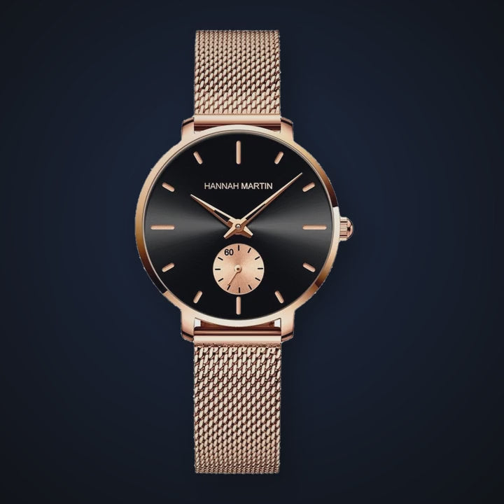 Video de detalle del reloj Hannah Martin Sofia Negro Oro Rosa