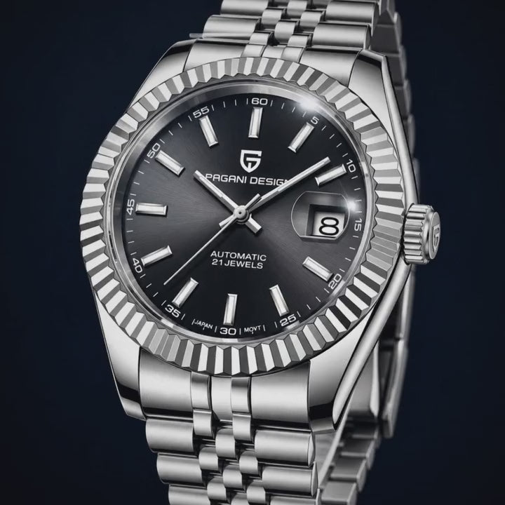 Video de detalle del reloj Pagani Datejust President Black