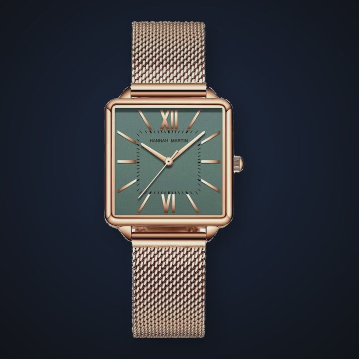 Video de detalle del reloj Hannah Martin Catalina Verde Oro Rosa