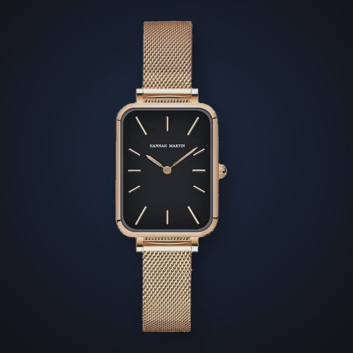 Video de detalle del reloj Hannah Martin Elena Negro Oro Rosa