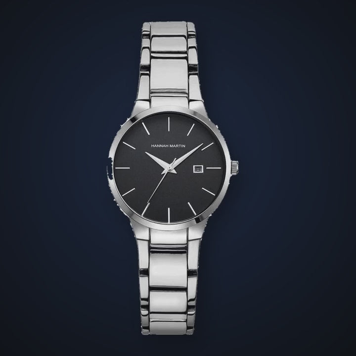 Video de detalle del reloj Hannah Martin Sara Negro Plateado
